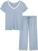 Cooling Pajamas Set Bamboo Viscose Pjs Ultra Soft Short Sleeve Womens Sleepwear S-XXL