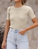 Women'S Short Sleeve Crewneck T Shirt 2024 Summer Ribbed Knit Slim Fit Basic Solid Color Tee Tops