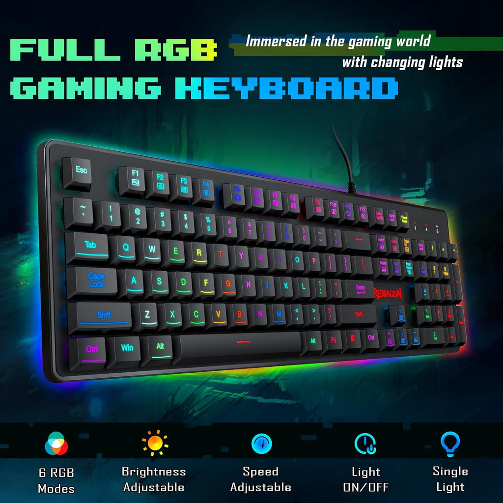 Gaming Keyboard and Mouse, RGB Gaming Keyboard and 3200 DPI Mouse Combo with 26-Key Anti-Ghosting, Plug & Play to PC, Laptop, Windows, S107【Newest】